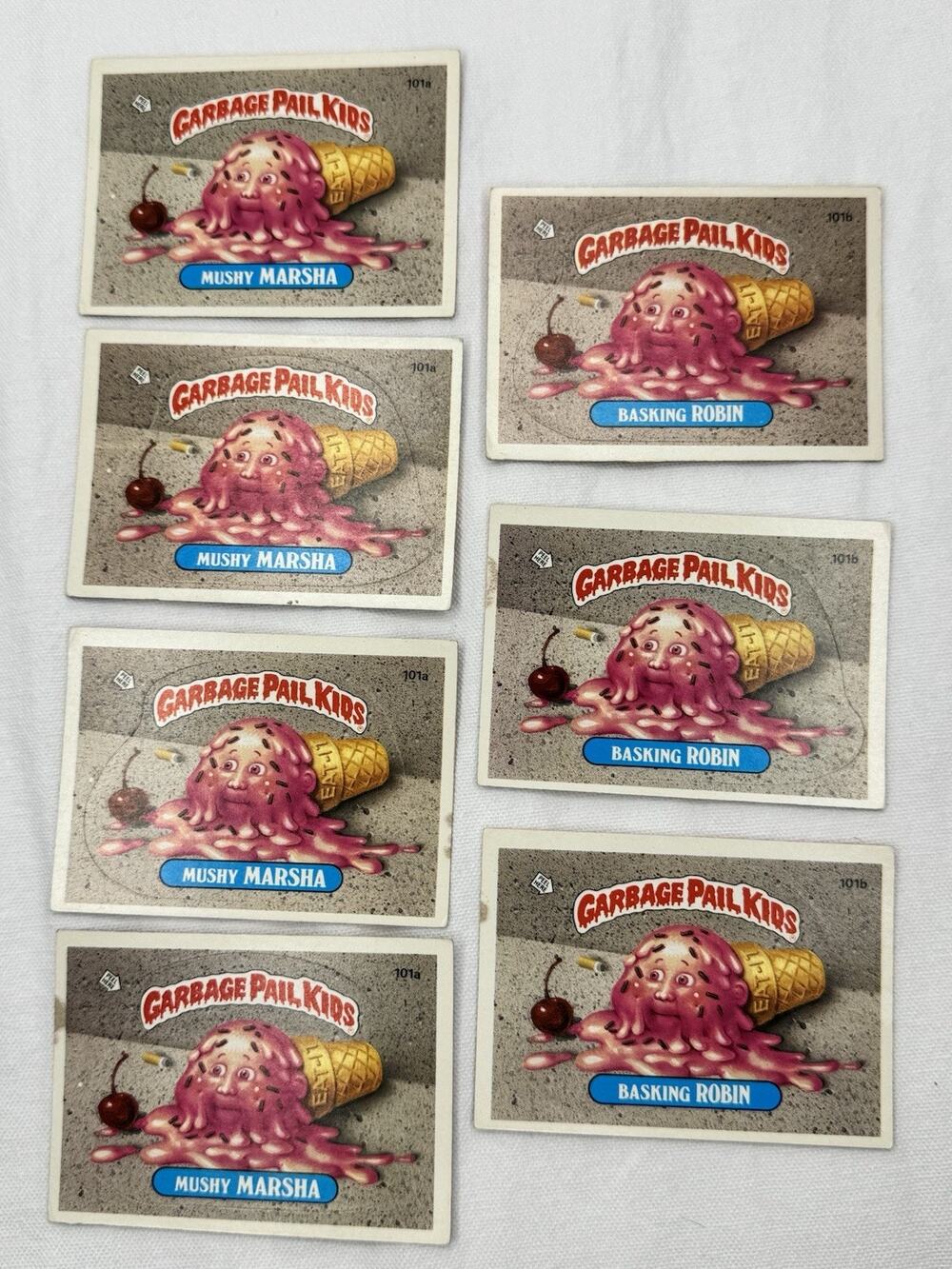 1986 Garbage Pail Kids Lot of 7 Mushy Marsha Basking Cards Original Series Raw